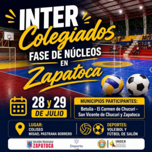 Zapatoca será la sede de la Fase de Núcleos de los Juegos Intercolegiados 2026
